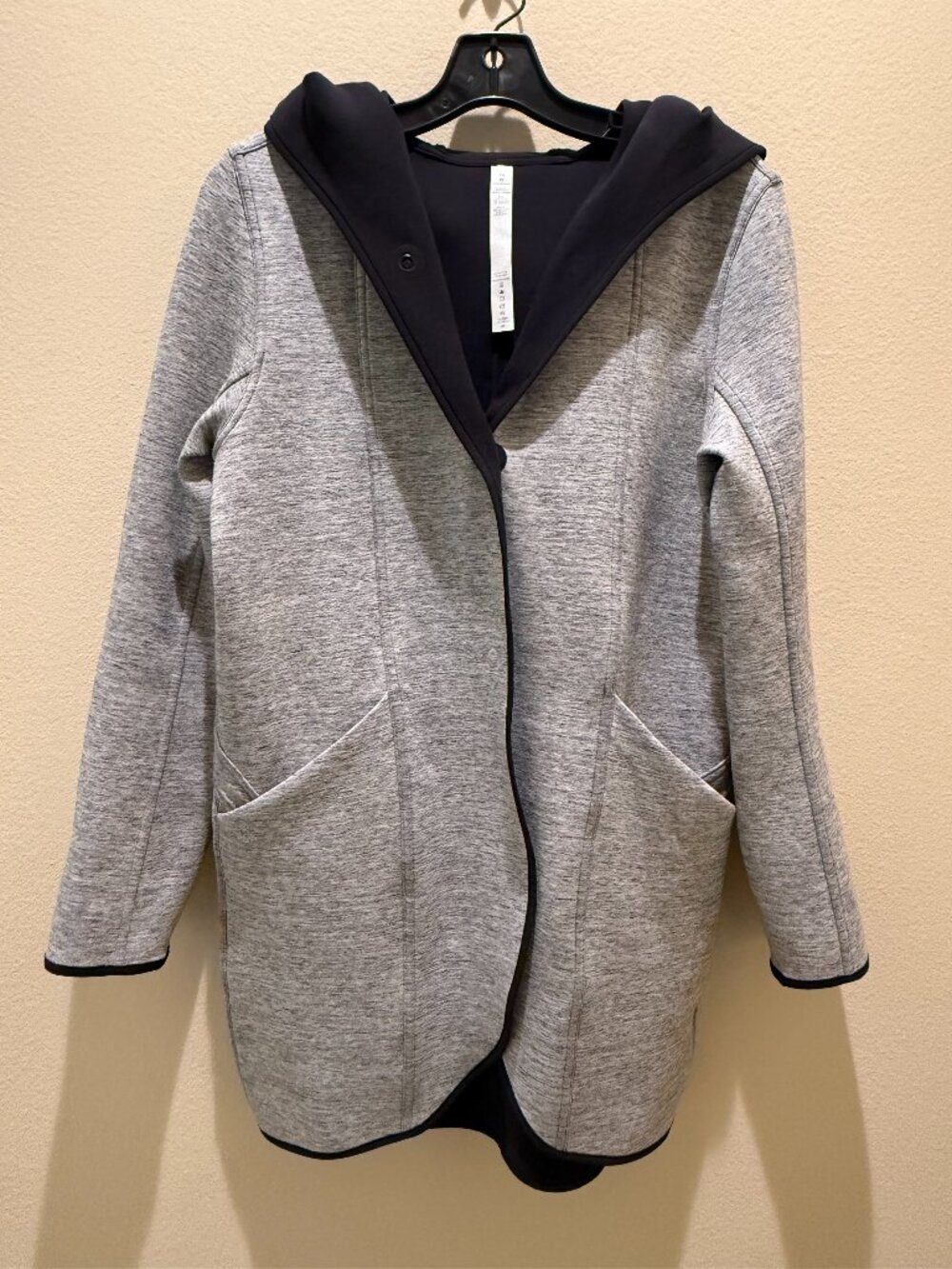 Lululemon Reversible Heather Gray/Black Snap Front Long Hooded Jacket Size XS